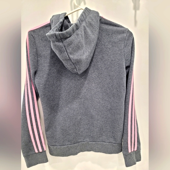 ADIDAS Classic Three Stripe Full Zip Hoodie in Grey and Pink - Picture 2 of 7